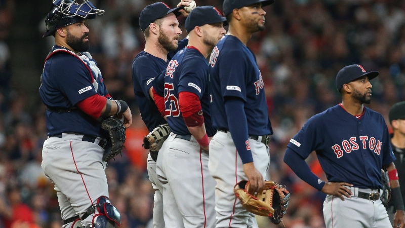 Boston Red Sox starting pitcher Chris Sale and teammates