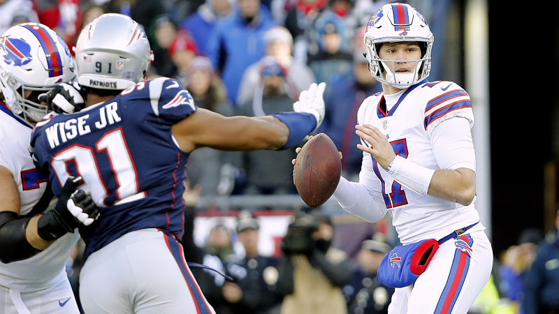New England Patriots defensive lineman Deatrich Wise and Buffalo Bills quarterback Josh Allen