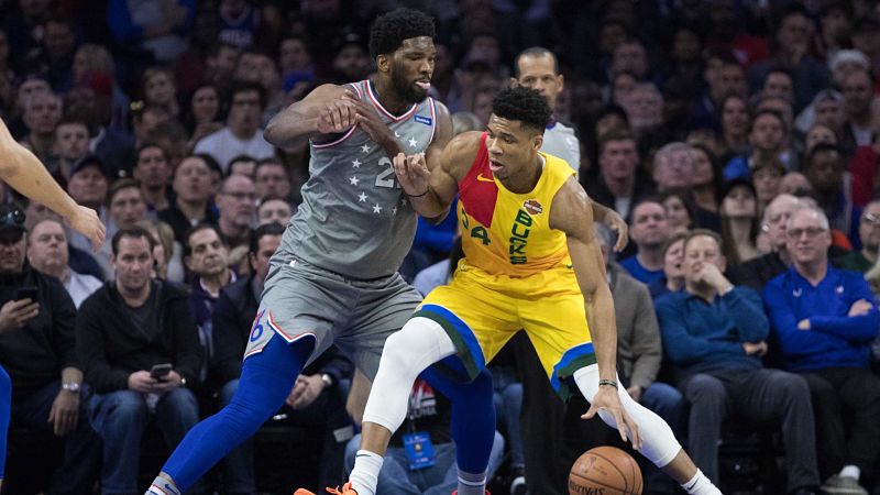 Philadelphia 76ers center Joel Embiid and Milwaukee Bucks forward Giannis Antetokounmpo
