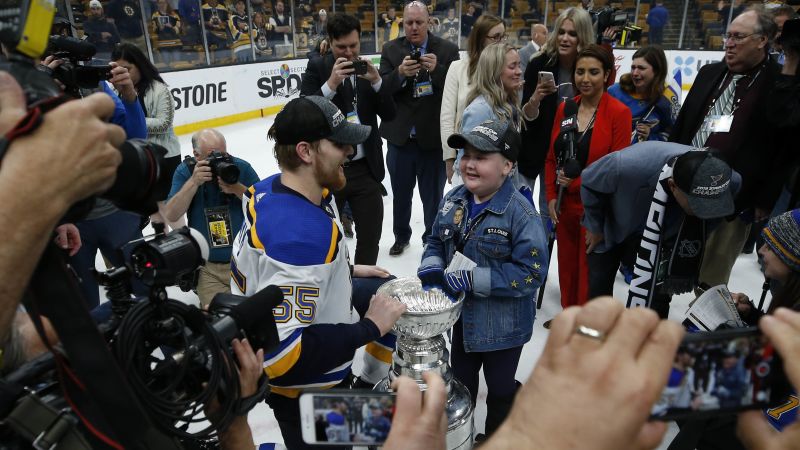 St. Louis Blues fan Laila Anderson and defenseman Alex Pietrangelo