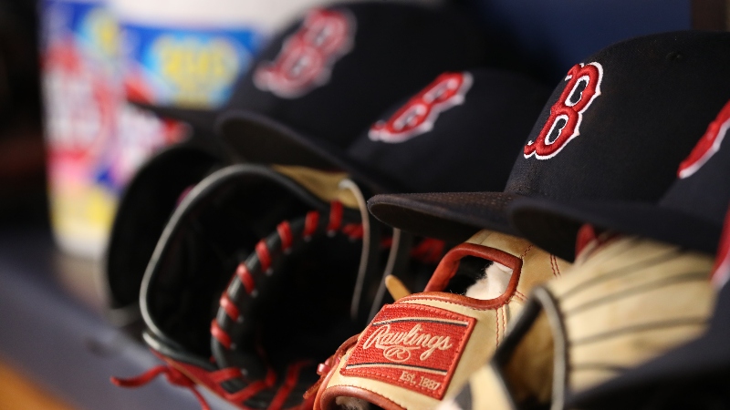 General view of Boston Red Sox hats