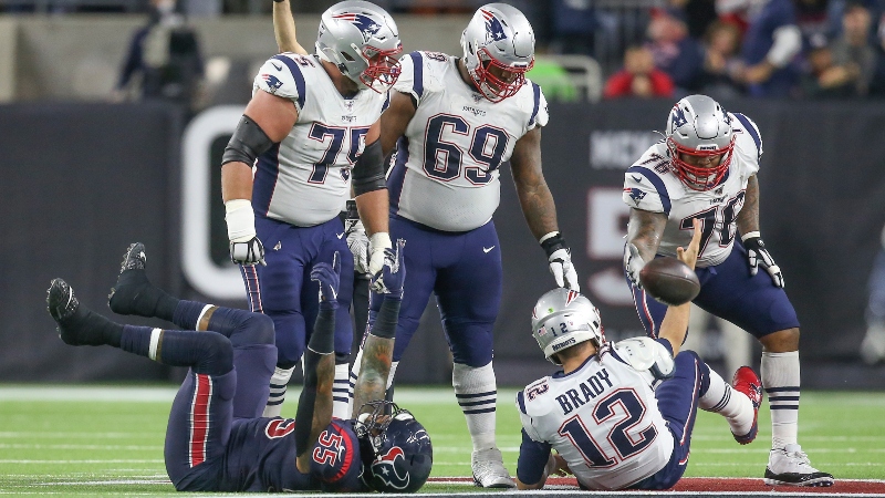 Houston Texans inside linebacker Benardrick McKinney (55) and New England Patriots quarterback Tom Brady (12)