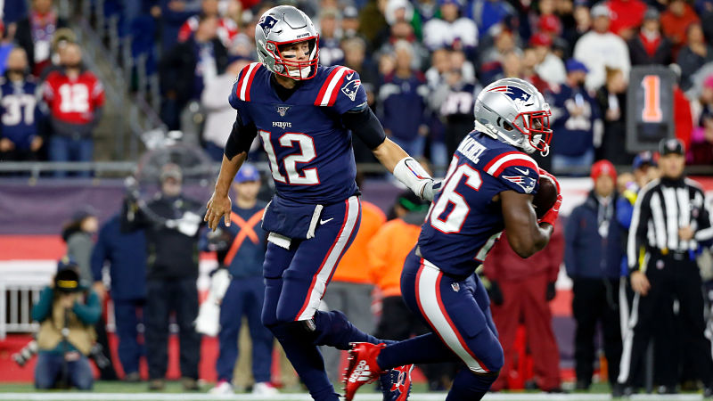 New England Patriots quarterback Tom Brady and running back Sony Michel