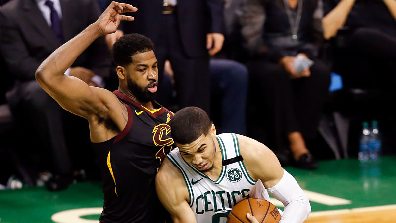 Cleveland Cavaliers forward Tristan Thompson and Boston Celtics forward Jayson Tatum