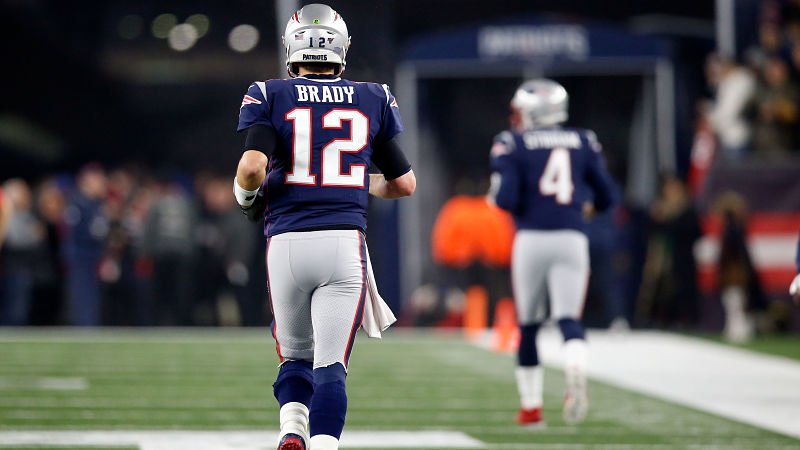 New England Patriots quarterbacks Tom Brady and Jarrett Stidham