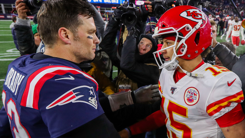 New England Patriots quarterback Tom Brady and Kansas City Chiefs quarterback Patrick Mahomes