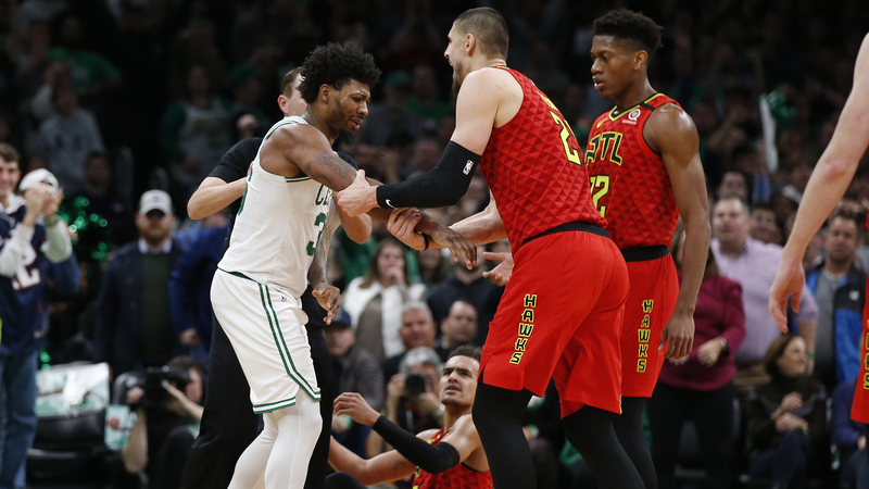Celtics guard Marcus Smart, Hawks center Alex Len