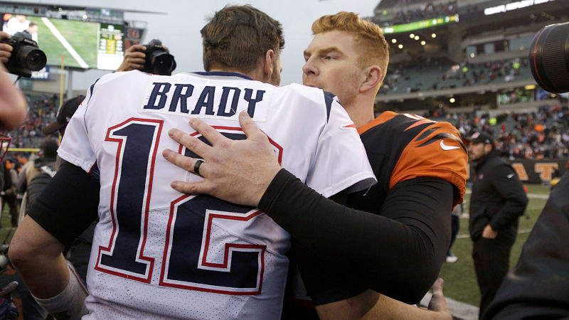 New England Patriots quarterback Tom Brady and Cincinnati Bengals quarterback Andy Dalton
