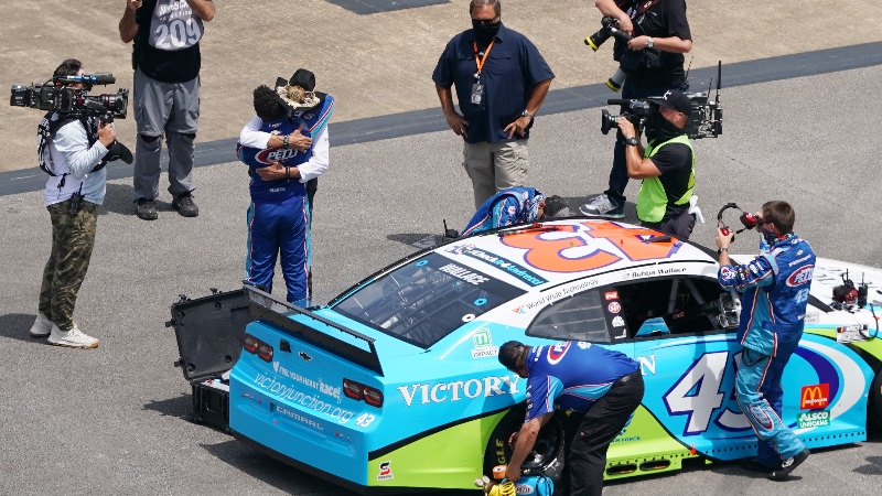 NASCAR Cup Series driver Bubba Wallace and Richard Petty (cowboy hat)