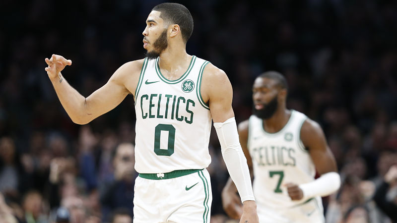 Boston Celtics forward Jayson Tatum and guard Jaylen Brown
