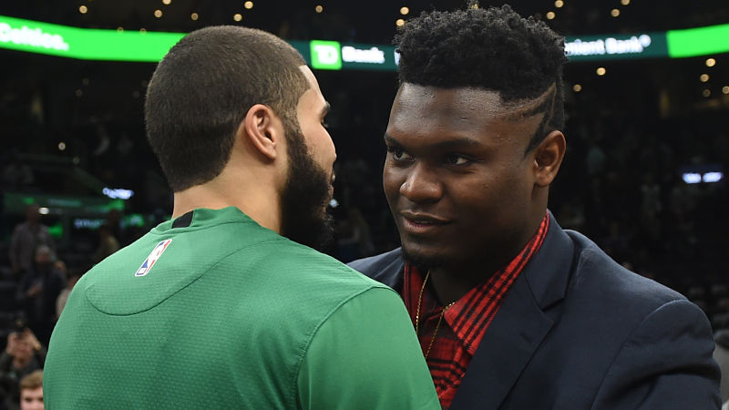 Boston Celtics forward Jayson Tatum and New Orleans Pelicans forward Zion Williamson