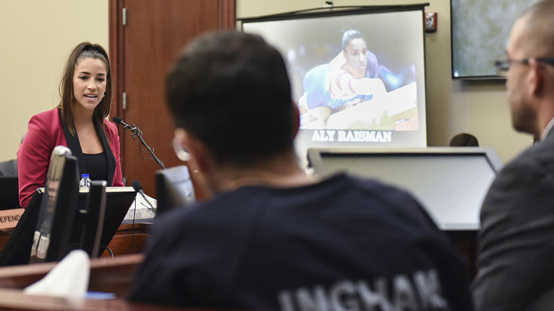 Former Olympian Aly Raisman and Larry Nassar