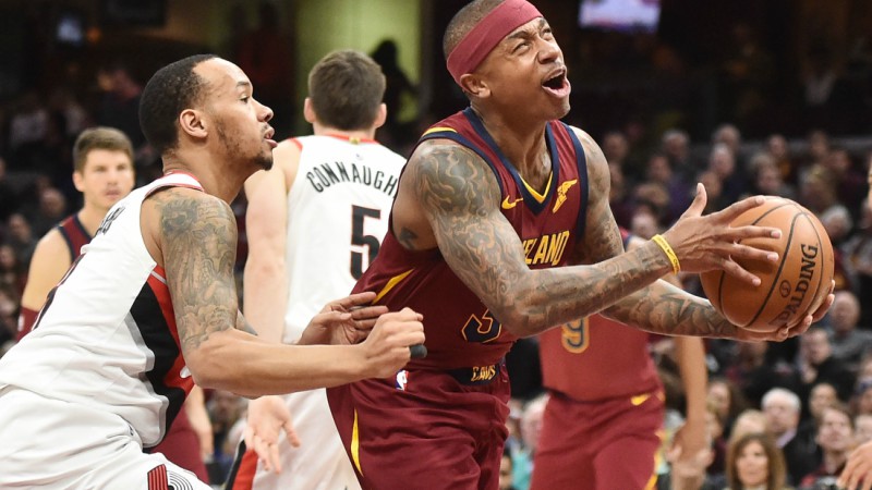 Cleveland Cavaliers guard Isaiah Thomas and Portland Trail Blazers guard Shabazz Napier