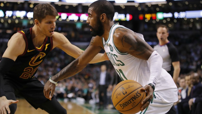 Boston Celtics guard Kyrie Irving and Cleveland Cavaliers guard Kyle Korver