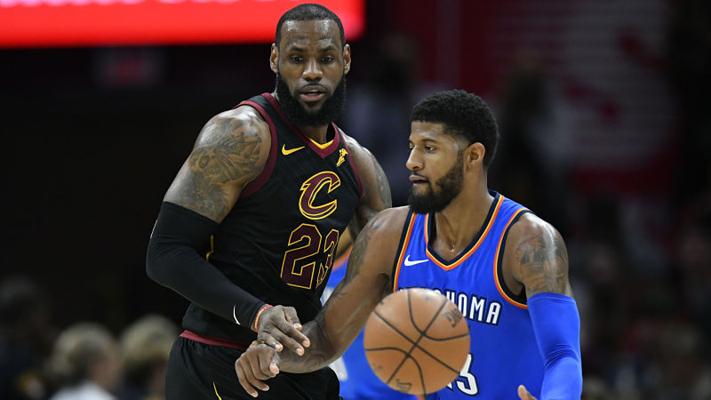 Cleveland Cavaliers forward LeBron James and Oklahoma City Thunder forward Paul George