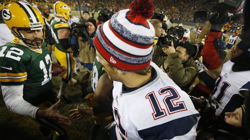 Green Bay Packers quarterback Aaron Rodgers and New England Patriots quarterback Tom Brady