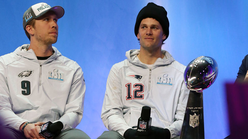 Philadelphia Eagles quarterback Nick Foles and New England Patriots quarterback Tom Brady