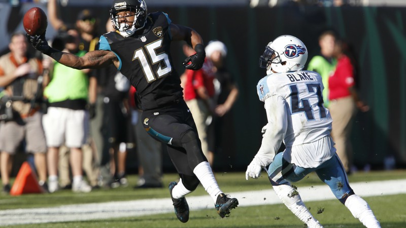 Jacksonville Jaguars wide receiver Allen Robinson and Tennessee Titans defensive back Valentino Blake