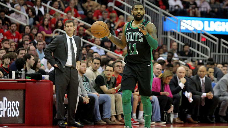Boston Celtics coach Brad Stevens, point guard Kyrie Irving
