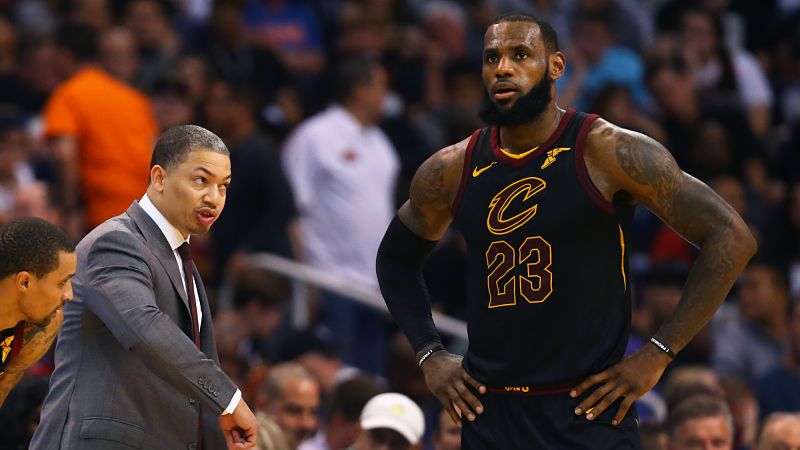 Cleveland Cavaliers forward LeBron James and head coach Tyronn Lue