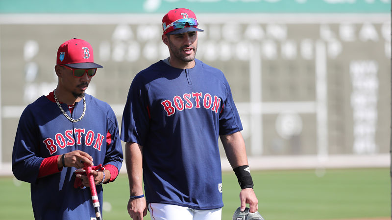 Boston Red Sox outfielders Mookie Betts and J.D. Martinez