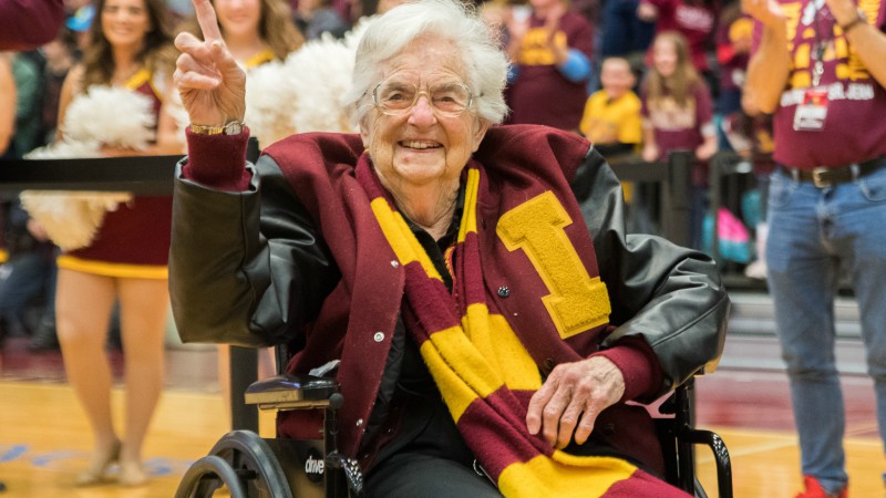 Loyola Ramblers team chaplain Sister Jean Dolores-Schmidt