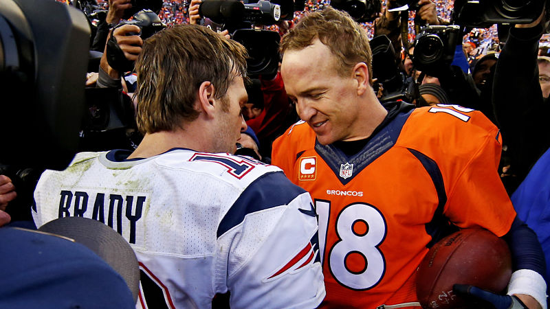 New England Patriots quarterback Tom Brady and former NFL quarterback Peyton Manning