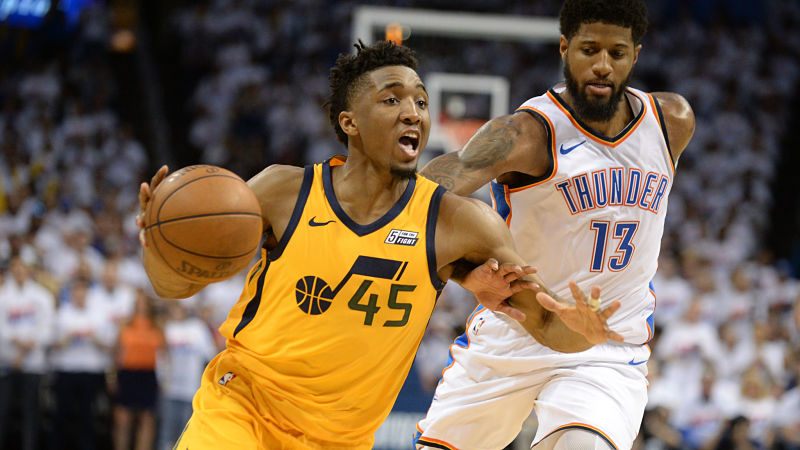 Utah Jazz guard Donovan Mitchell and Oklahoma City Thunder forward Paul George