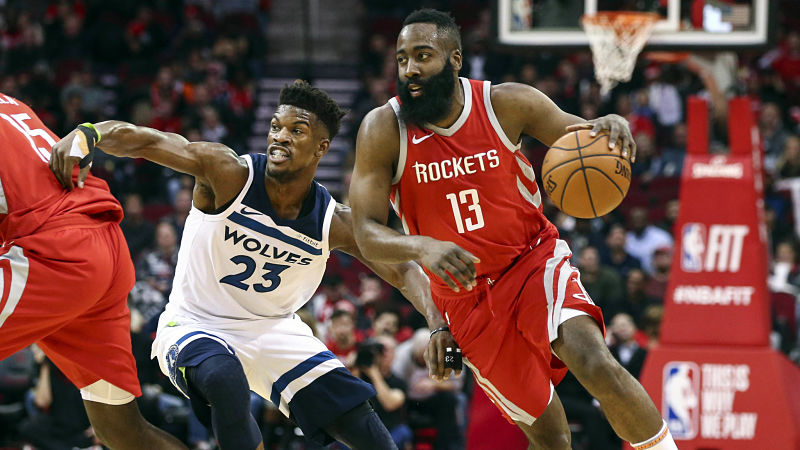 Minnesota Timberwolves forward Jimmy Butler and Houston Rockets guard James Harden
