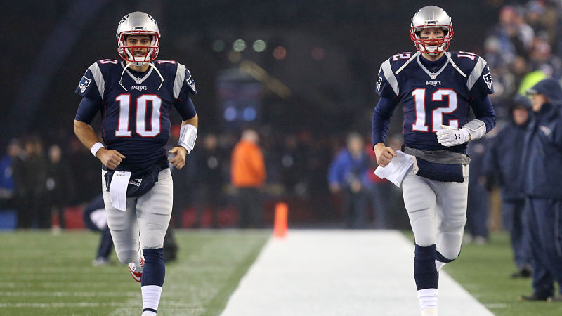 San Francisco 49ers quarterback Jimmy Garoppolo and New England Patriots quarterback Tom Brady