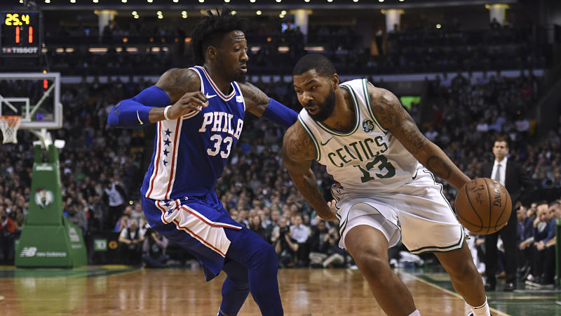 Philadelphia 76ers forward Robert Covington and Boston Celtics forward Marcus Morris