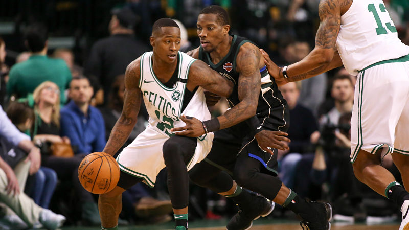 Boston Celtics guard Terry Rozier and Milwaukee Bucks guard Eric Bledsoe
