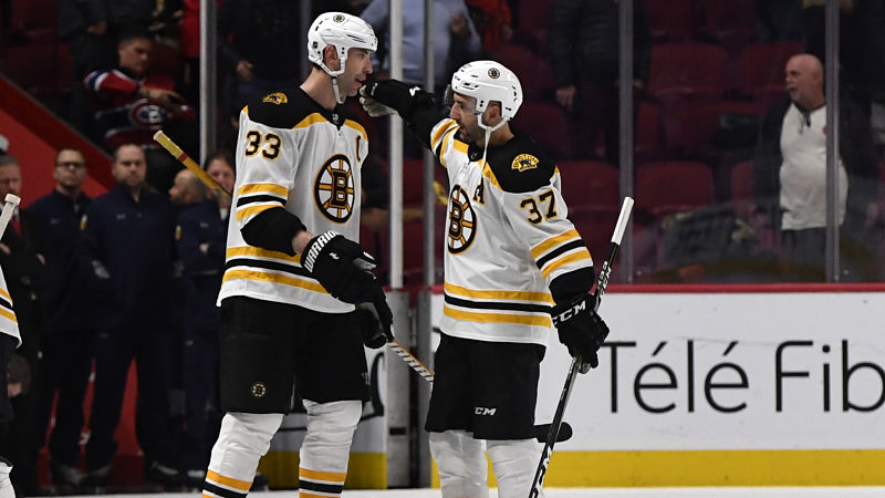 Boston Bruins defenseman Zdeno Chara and center Patrice Bergeron