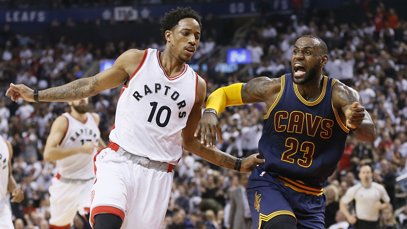 Toronto Raptors guard DeMar DeRozan and Cleveland Cavaliers forward LeBron James
