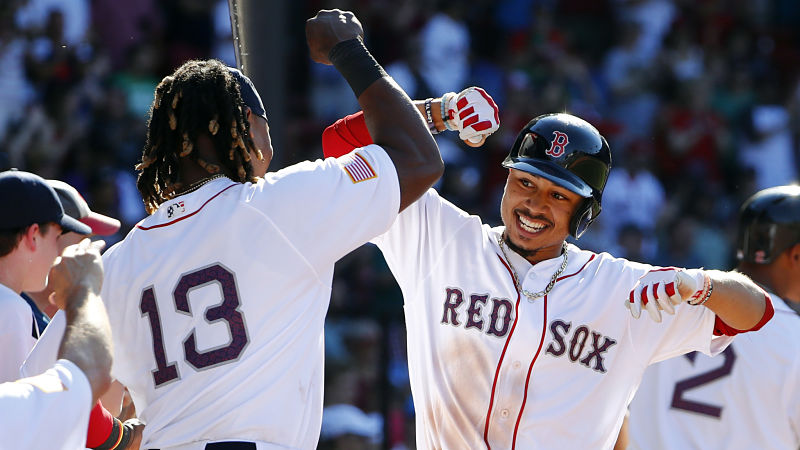 Boston Red Sox first baseman Hanley Ramirez and right fielder Mookie Betts