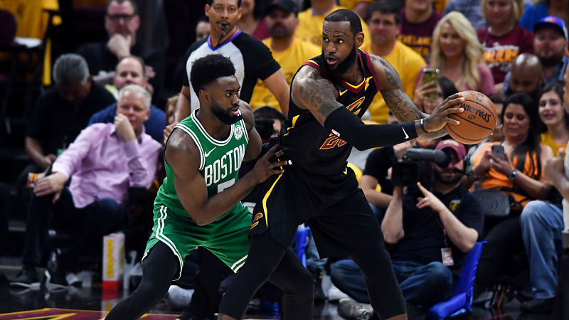 Boston Celtics forward Jaylen Brown and Cleveland Cavaliers forward LeBron James