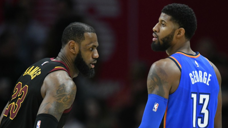 Cavaliers forward LeBron James and Oklahoma City Thunder forward Paul George