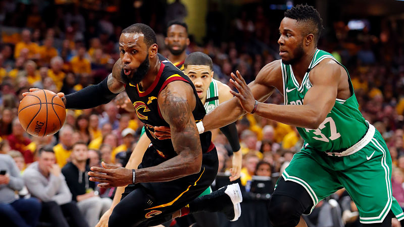 Cleveland Cavaliers forward LeBron James and Boston Celtics forward Semi Ojeleye