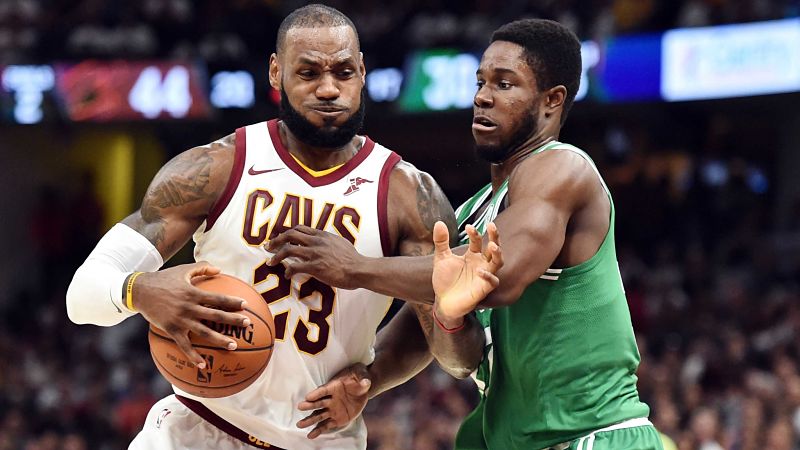 Cleveland Cavaliers forward LeBron James and Boston Celtics forward Semi Ojeleye