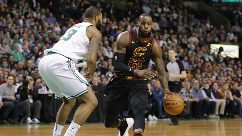 Boston Celtics forward Marcus Morris and Cleveland Cavaliers forward LeBron James