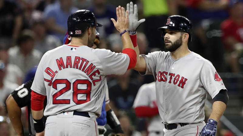 Boston Red Sox Left Fielder J.D. Martinez And First Baseman Mitch Moreland