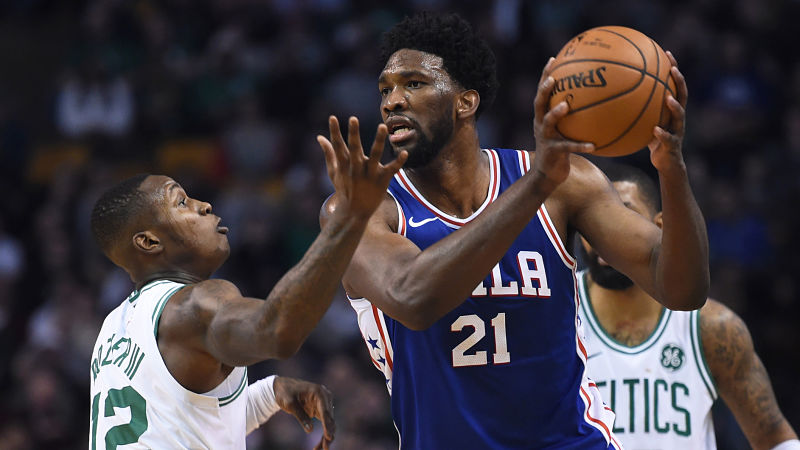 Boston Celtics guard Terry Rozier and Philadelphia 76ers forward Joel Embiid