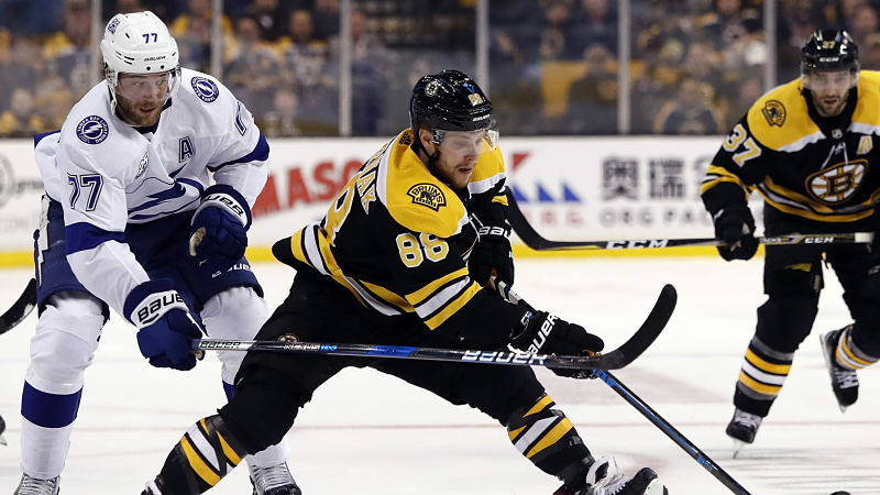 Tampa Bay Lightning defenseman Victor Hedman and Boston Bruins winger David Pastrnak