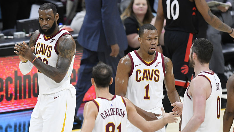 Cleveland Cavaliers forwards LeBron James and Rodney Hood