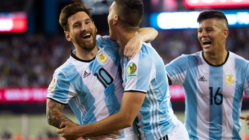 Argentina forward Lionel Messi and defender Marcos Rojo