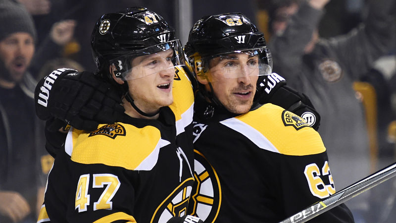 Boston Bruins defenseman Torey Krug and forward Brad Marchand