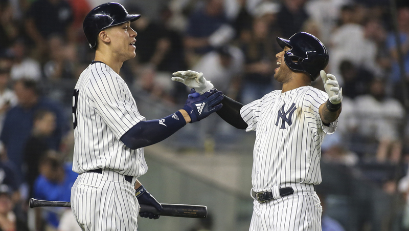 New York Yankees Right Fielder Aaron Judge And Center Fielder Aaron Hicks
