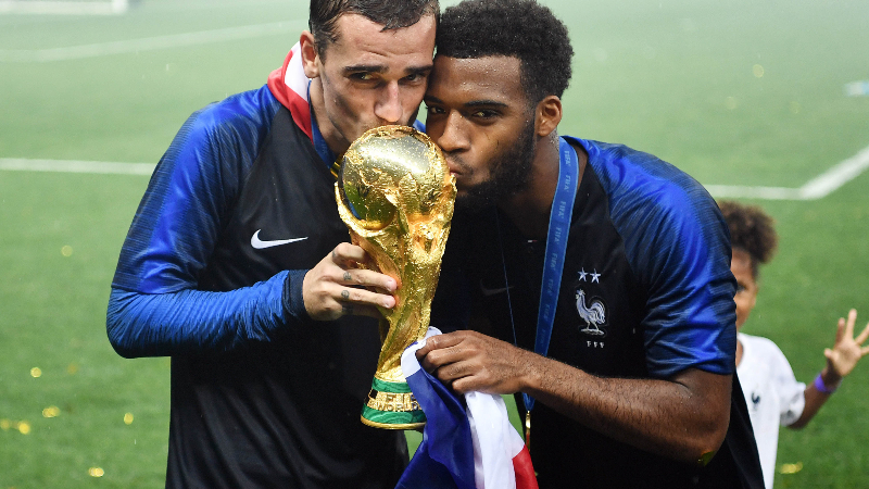 France forwards Antoine Griezmann (left) and Thomas Lemar