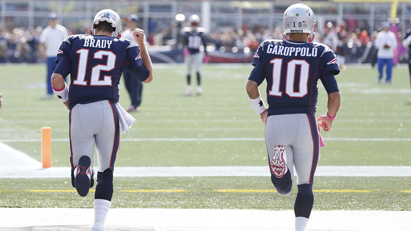 New England Patriots quarterback Tom Brady and San Francisco 49ers quarterback Jimmy Garoppolo