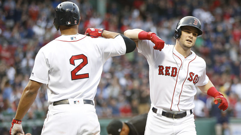 Boston Red Sox players Xander Bogaerts and Andrew Benintendi
